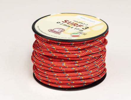 Zeltleine "Surf/String" Spule mit 12/17/30m, 2/3/4mm, diverse Farben 12m 4mm | Rot